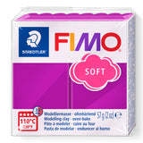 A package of Staedtler FIMO Purple Soft modeling clay, 57g (2 oz), featuring a white and magenta packaging design with the FIMO brand logo.