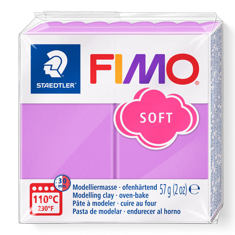 A package of Staedtler FIMO Lavender Soft modelling clay, 57g (2 oz), in a white and light purple box with a pink cloud label.