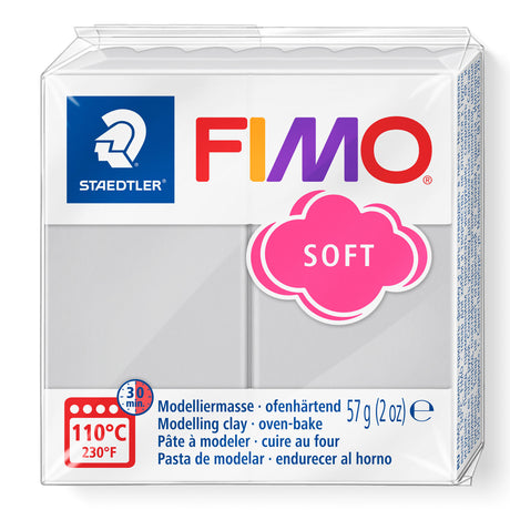 A package of FIMO dolphin grey Soft clay by Staedtler, featuring a white background 