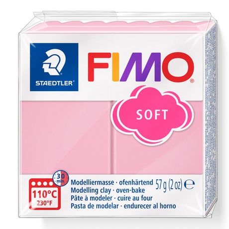 FIMO soft modeling clay package with pink color on a white background
