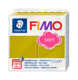 A package of Staedtler FIMO Soft modelling clay in a chartreuse yellow-green color, shown in its original retail packaging against a white background.