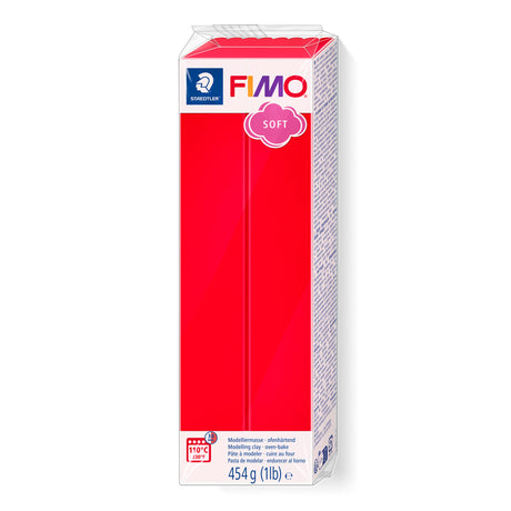 A 454 g (1 lb) block of Fimo Soft Indian Red modelling clay in its original packaging against a plain white background.