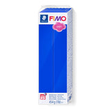 A 454 g (1 lb) block of Fimo Soft brilliant blue modelling clay in its original packaging against a plain white background.