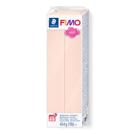 A 454 g (1 lb) block of Fimo Soft Pale Pink modelling clay in its original packaging against a plain white background.