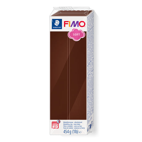 A 454 g (1 lb) block of Fimo Soft Chocolate coloured modelling clay in its original packaging against a plain white background.