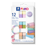 FIMO 12-piece pastel clay colour pack in its original white packaging, featuring a variety of pastel and bright colours.