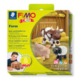 FIMO Kids Farm model kit in its original yellow-green packaging, featuring cow, pig, and sheep modeling sets.