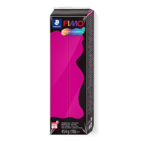 A pack of FIMO Professional modeling clay in the color Magenta, shown in its original retail packaging against a plain white background.