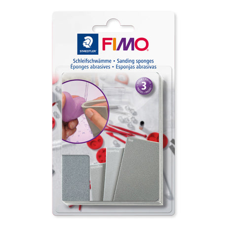 FIMO sanding sponge set packaging with branding on a white background