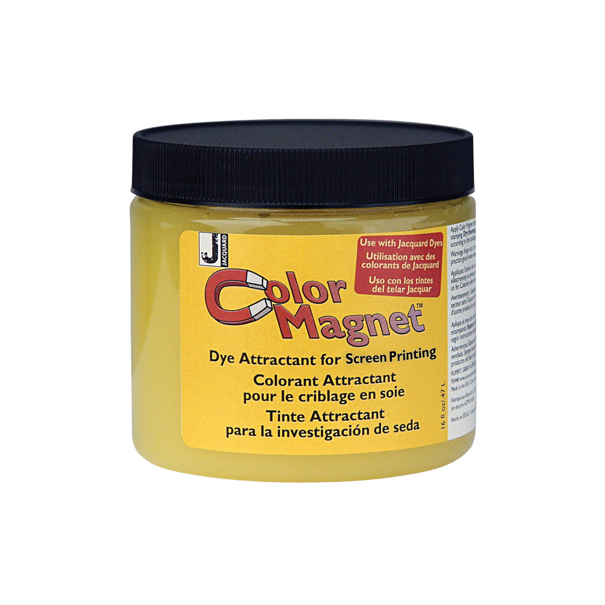Jar of Color Magnet dye attractant for screen printing on a white background