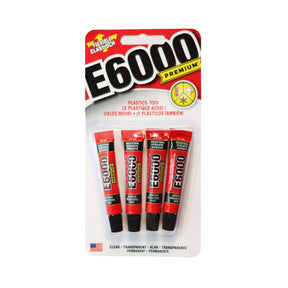 E6000 Premium glue tubes in packaging on a white background