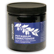 Jar of Potassium Ferricyanide with a blue label on a white background