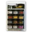 Packaged set of PearlEx powdered pigments with various colors on a white background