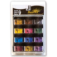 A set of 12 Jacquard Pearl Ex Series 2 powdered pigments in various colors, packaged in a clear plastic case.
