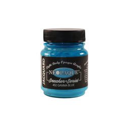 A jar of Jacquard Neo Opaque Fabric Paint Gamma Blue.
