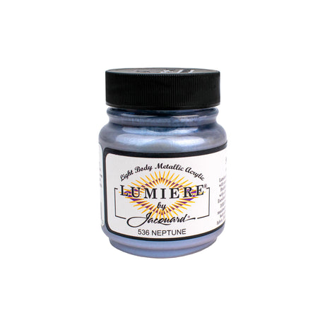 Jar of Neptune Lumiere by Jacquard acrylic paint in Neptune color on a white background
