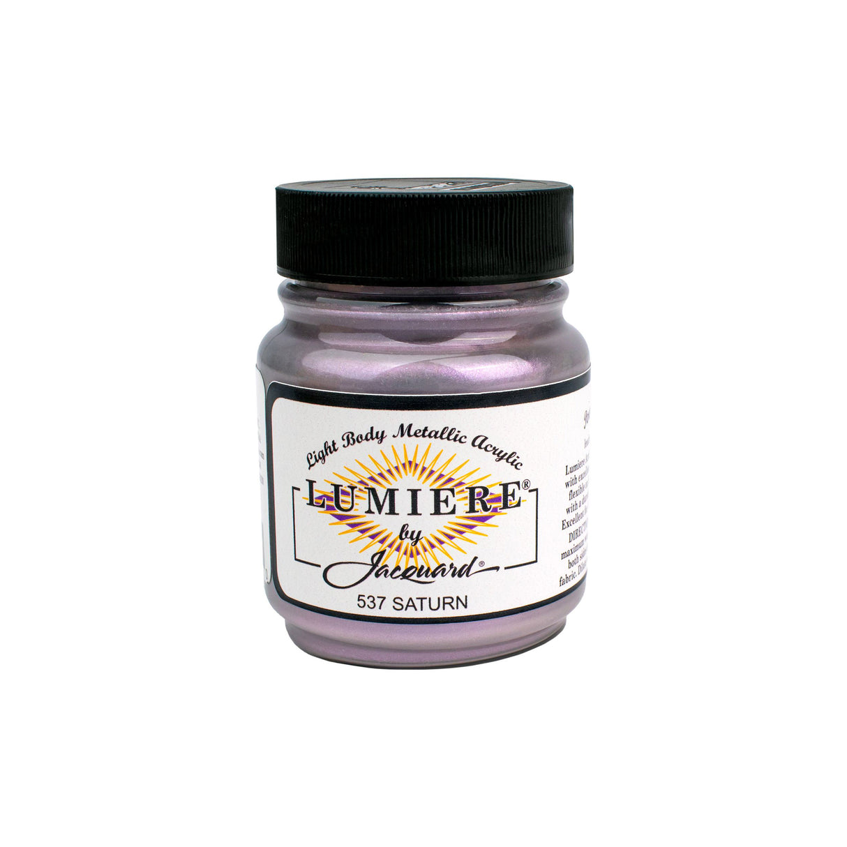 Jar of Saturn Lumiere by Jacquard acrylic paint in Saturn color on a white background