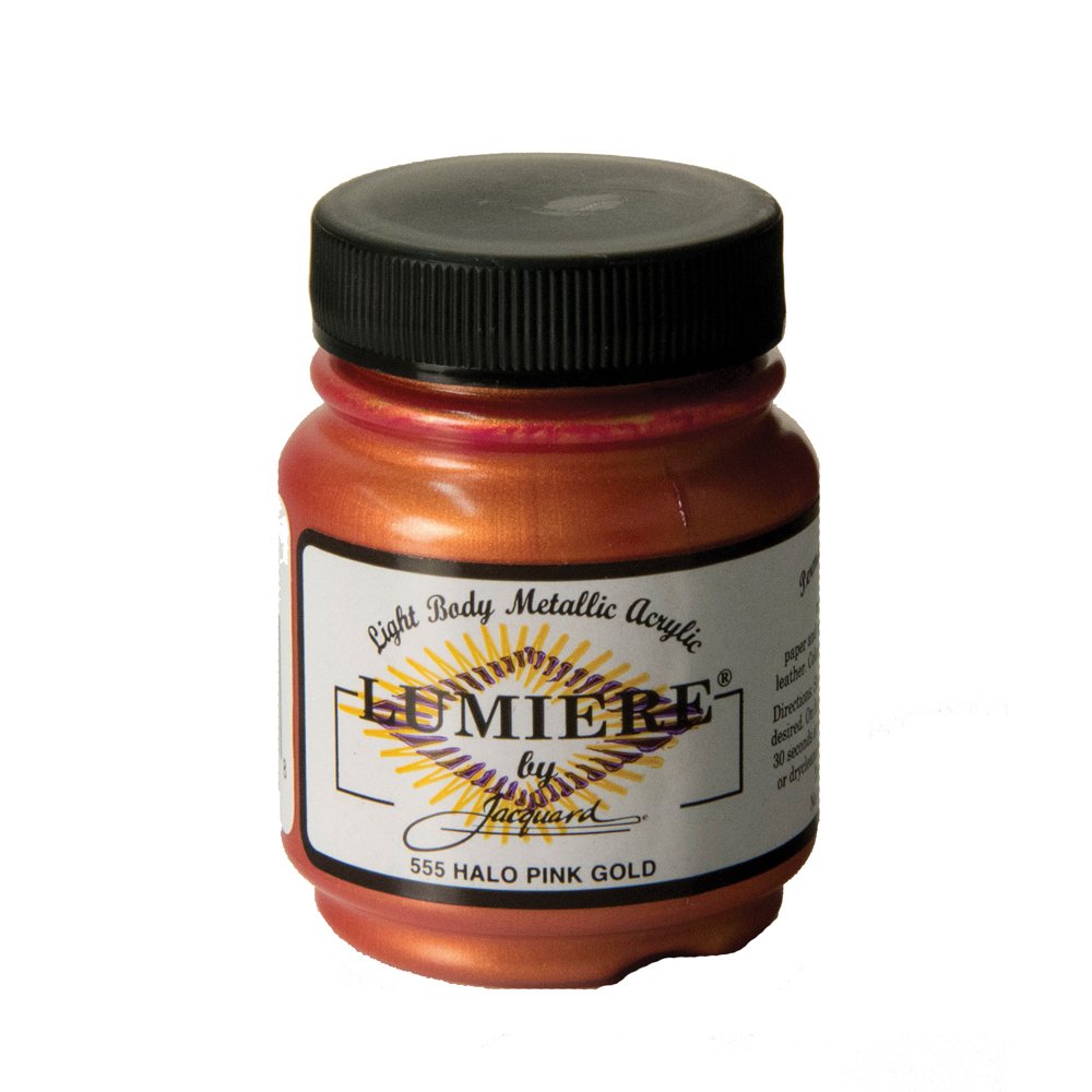 Jacquard Lumiere Metallic Pearlescent Acrylic Paints for Fabric Halo Pink Gold.