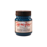 A jar of Jacquard Dye-Na-Flow fabric liquid paint in 813 Turquoise colour, intended for use on natural and synthetic fabrics