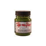 A jar of Jacquard Dye-Na-Flow fabric liquid paint in 822 Sulphur Green colour, intended for use on natural and synthetic fabrics
