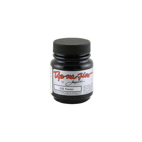 A jar of Jacquard Dye-Na-Flow fabric liquid paint in 828 Pewter colour, intended for use on natural and synthetic fabrics
