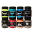 Eight jars of Neopaque Sneaker Series acrylic fabric paint in assorted colors, arranged in two rows of four on a white background.