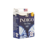 Indigo tie dye kit packaging on a white background