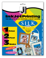 Package of Silk printing sheets for inkjet printers with colorful design and product details.