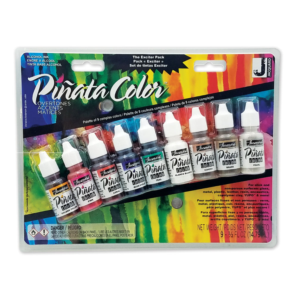 Pirata Color Overtones Alcohol Inks 9-piece set in its original blister card packaging, featuring a vibrant multicolor paint palette with white caps.