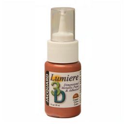 Bottle of Jacquard Lumiere 3D dimensional metallic copper paint and adhesive on a white background