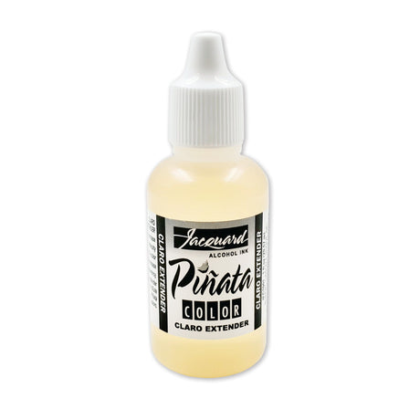 A bottle of Jacquard Pirata Color Claro Extender, showing the pale yellow liquid inside a clear bottle with a white cap and black-and-white label.