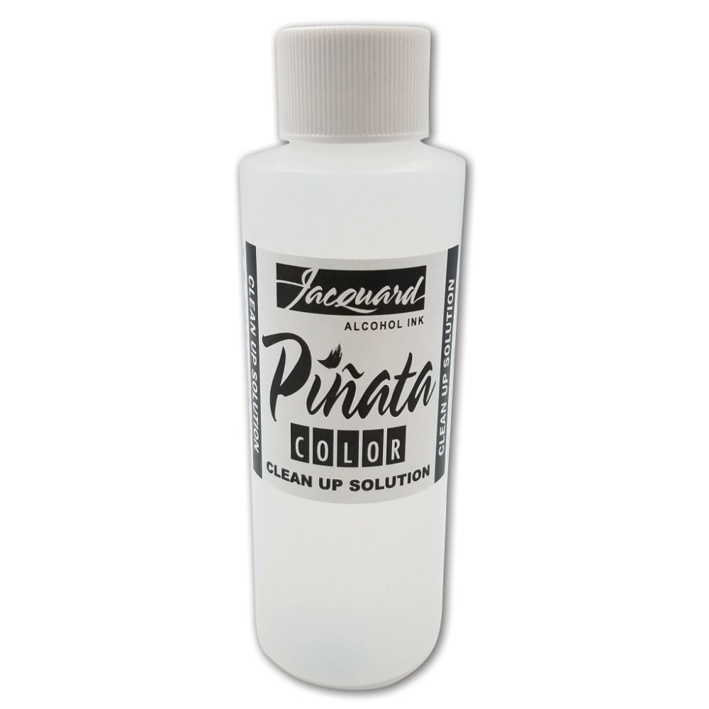 A bottle of Jacquard Pinata Color Clean Up Solution, featuring a white plastic bottle with a ribbed white cap and a black and white label.