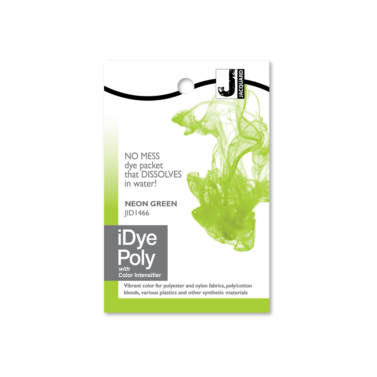 iDye Poly neon green dye packet with a white background