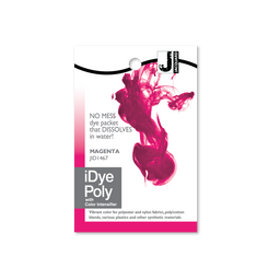 iDye Poly magenta dye packet on a white background
