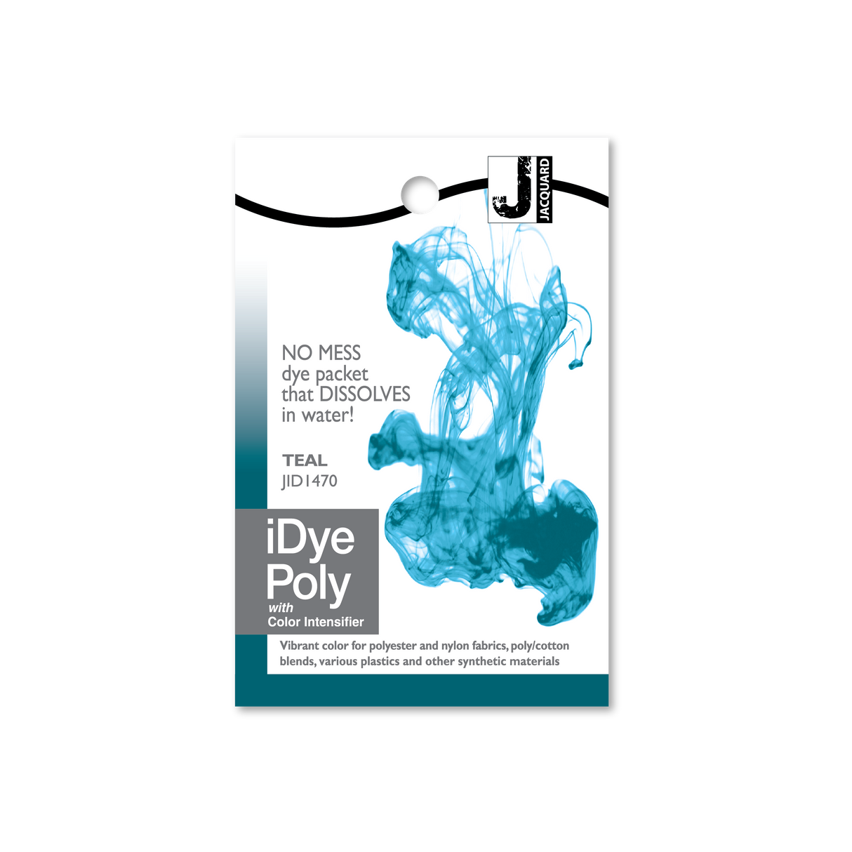 iDye Poly teal dye packet with colour intensifier on a white background