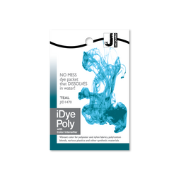 iDye Poly teal dye packet with colour intensifier on a white background