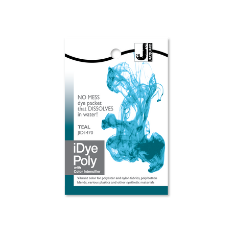 iDye Poly teal dye packet with colour intensifier on a white background