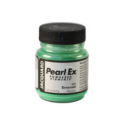 A small container of Jacquard Pearl Ex Powdered Pigments in Emerald 636