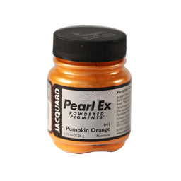 A small container of Jacquard Pearl Ex Powdered Pigments in Pumpkin Orange 641