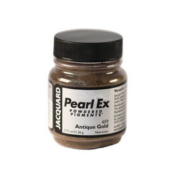A small container of Jacquard Pearl Ex Powdered Pigments in Antique Gold 659.