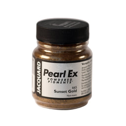 A small container of Jacquard Pearl Ex Powdered Pigments in Sunset Gold 665.