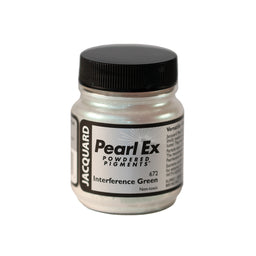 A small container of Jacquard Pearl Ex Powdered Pigments in Interference Green 672