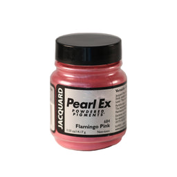 A small container of Jacquard Pearl Ex Powdered Pigments in Flamingo Pink 684.