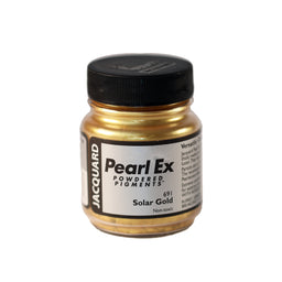 A small container of Jacquard Pearl Ex Powdered Pigments in Solar Gold 691 colour.
