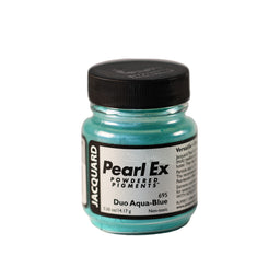 A small container of Jacquard Pearl Ex Powdered Pigments in Duo Aqua-Blue 695