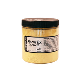 A jar of Jacquard Pearl Ex Mica Powder Pigment 630 Citrine Yellow colour 14 grams.