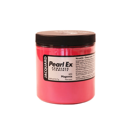 A jar of Jacquard Pearl Ex Mica Powder Pigment 632 Magenta color 14 grams.