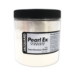 A jar of Jacquard Pearl Ex Mica Powder Pigment 674 Interference Gold colour.