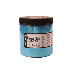 A jar of Jacquard Pearl Ex Mica Powder Pigment 681 Duo Blue-Green colour 