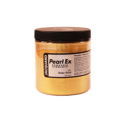 A jar of Jacquard Pearl Ex Mica Powder Pigment 691 Solar Gold colour 14 grams